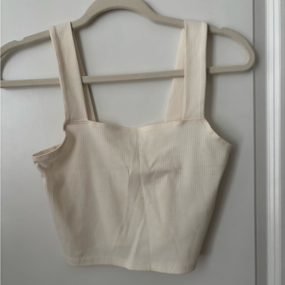 American Eagle Outfitters Cream Ribbed Crop Top